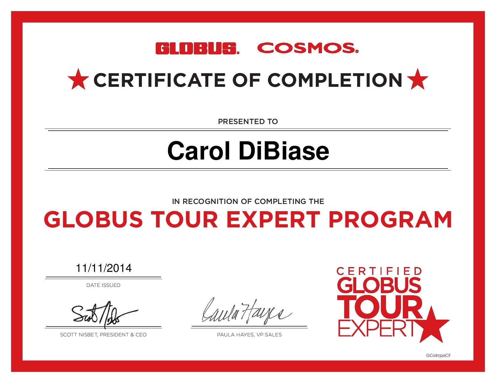 Globus Tour Expert Certification