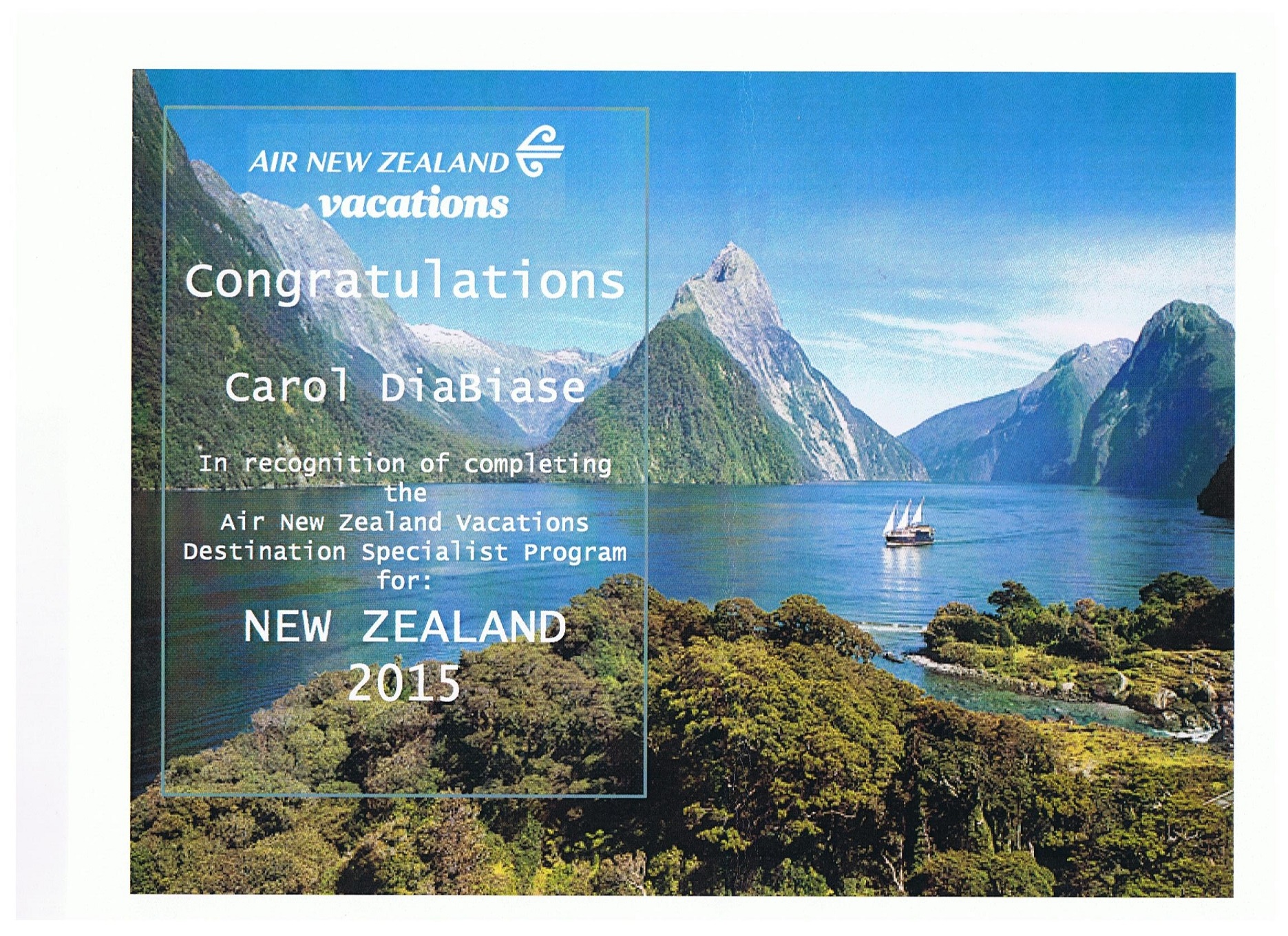 New Zealand Destination Specialist Certification