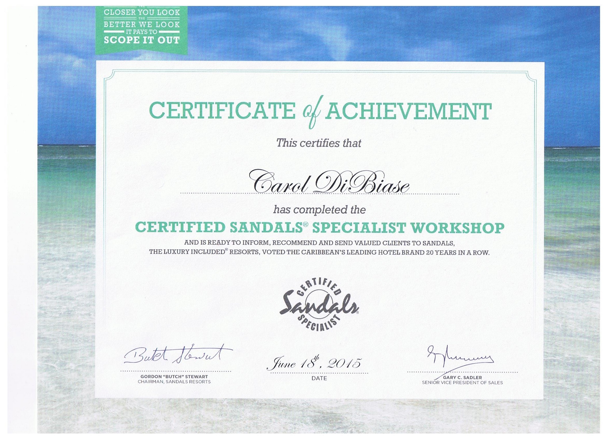 Sandals Specialist Certification