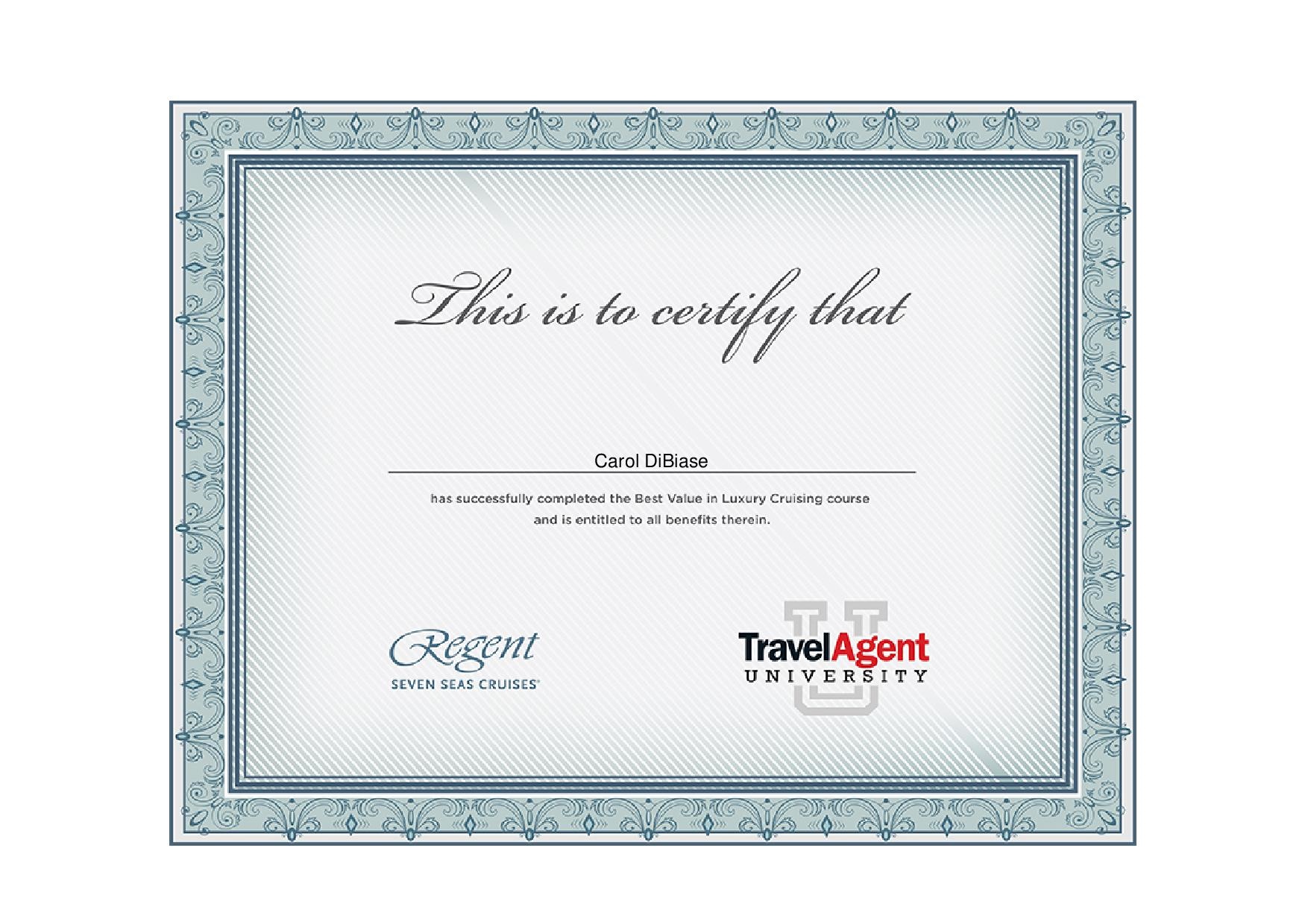 Regent Luxury Cruises Certification