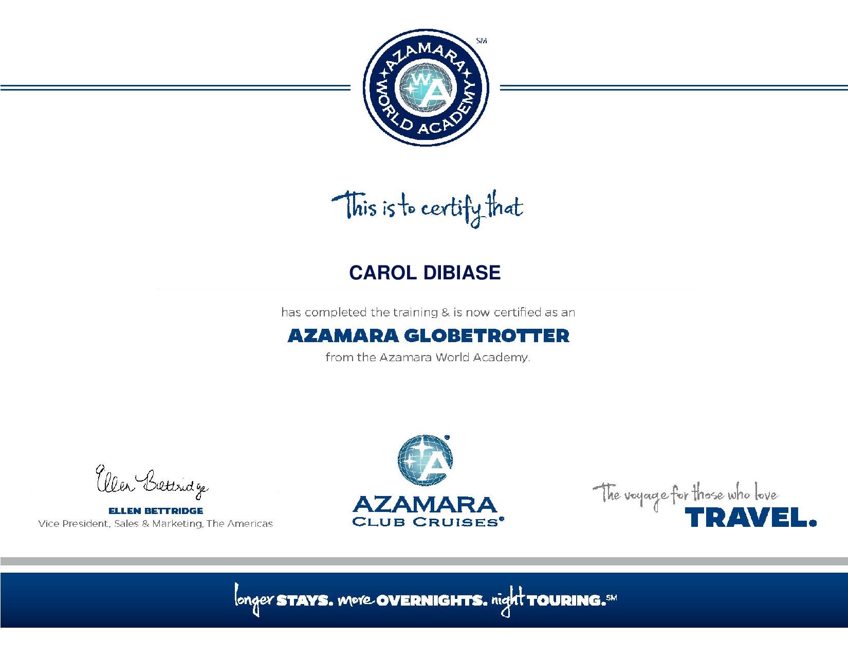 Azamara Globe Trotter Certification